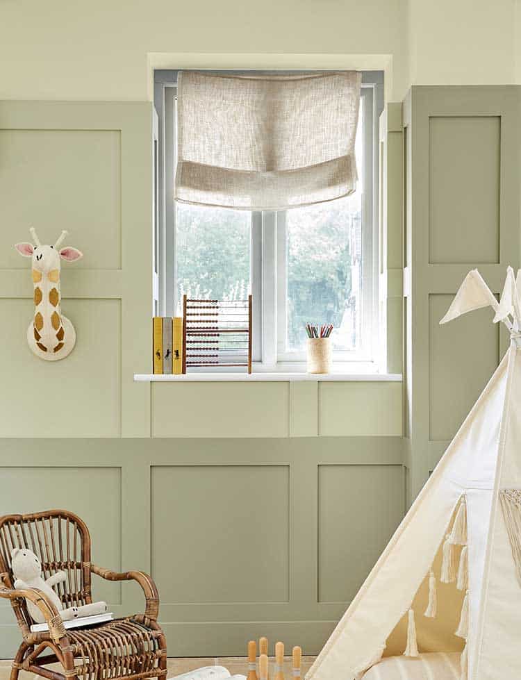 Lichte groene kleurencombinatie in een kinderkamer