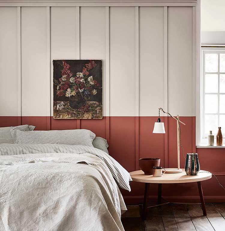 Little Greene tuscan red combinatie in een slaapkamer